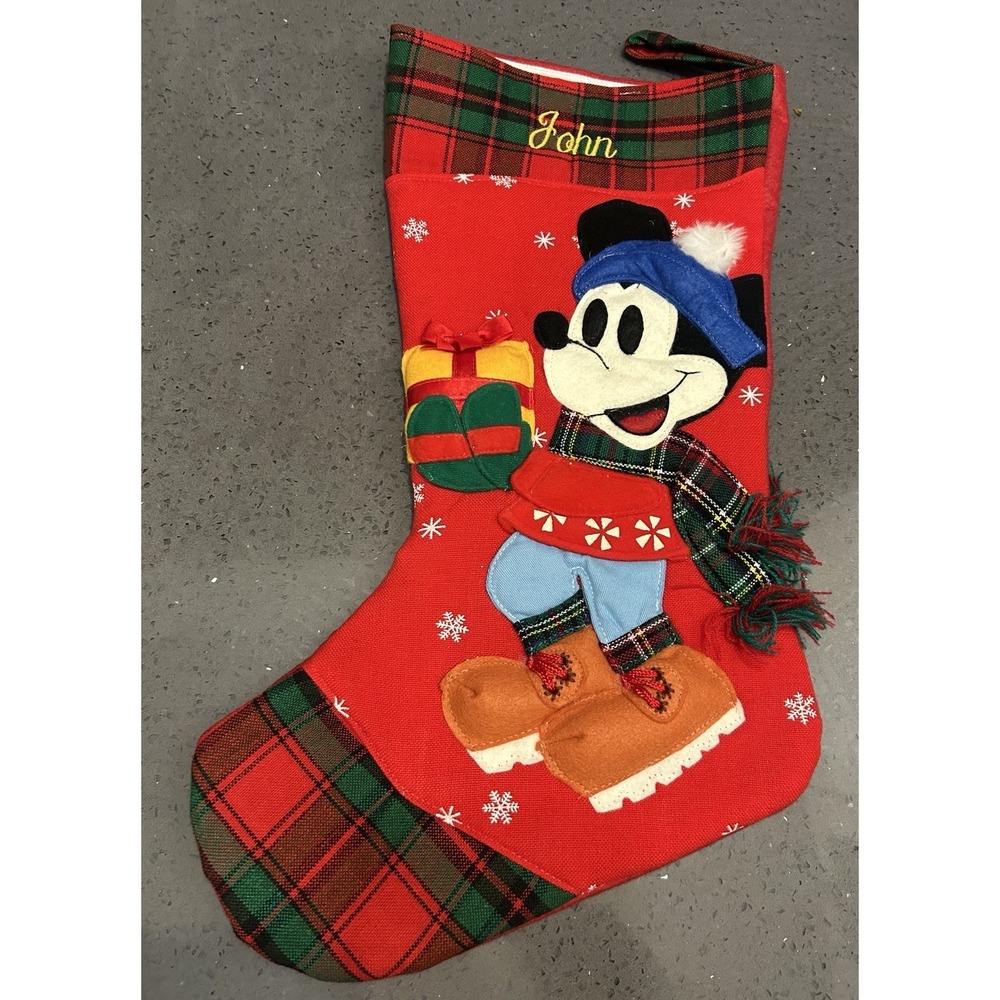 Vintage Disney Catalog Mickey Mouse Felt Christmas‎ Stocking 21" Skating JOHN